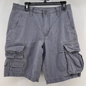 Eddie Bauer Mens Gray Cargo Shorts Size 32 Flat Front Cotton Utility Pockets